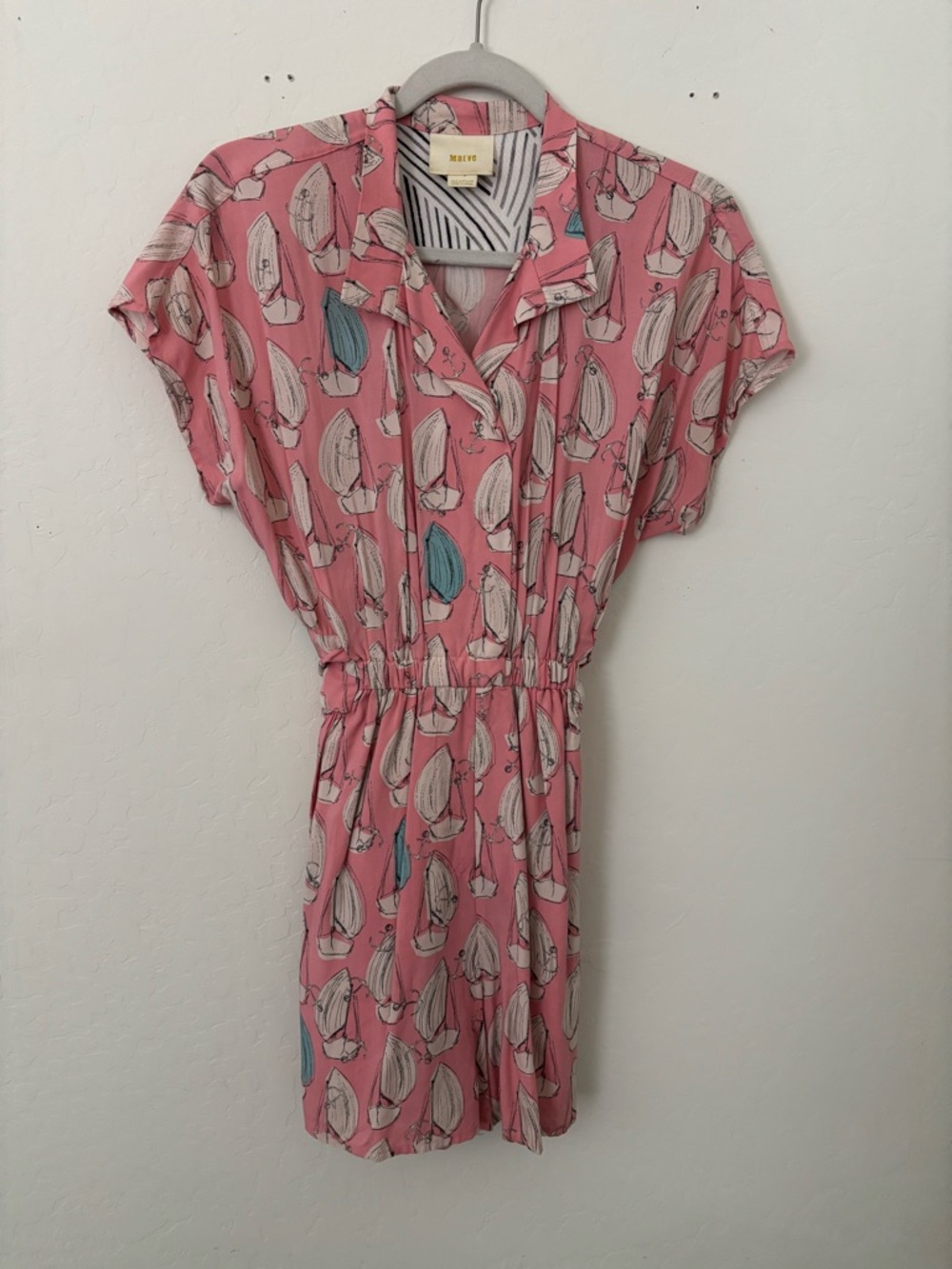 Maeve Anthropologie Pink Sailboat Print Romper Size 2 Vintage Style